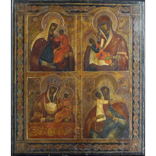 517 - Religious Iconography. Oil on panel with gold detail. Four Orthodox icons of the Mother of God. Each... 