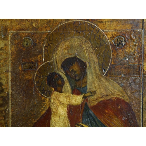 517 - Religious Iconography. Oil on panel with gold detail. Four Orthodox icons of the Mother of God. Each... 