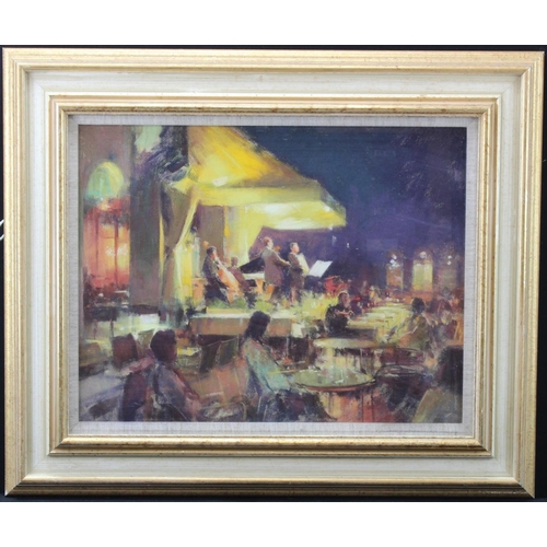 518 - Richardson, Bob (Robert) b 1938. A signed pastel depiciting an evening scene at the Florian Caf�, Ve... 