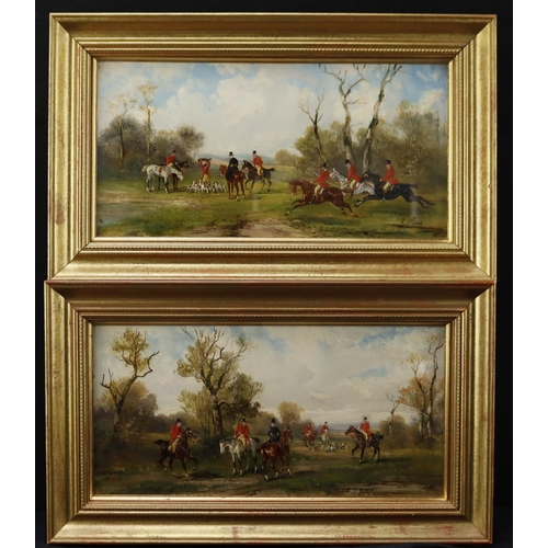 525 - Stone, Robert (British 1820-1870) Oil on panel. Pair of hunting scenes. Each signed, R Stone (lower ... 