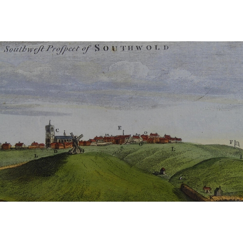 535 - The Southwold Southwest Prospect circa 1754. A colour illustrated plate with lettered reference poin... 