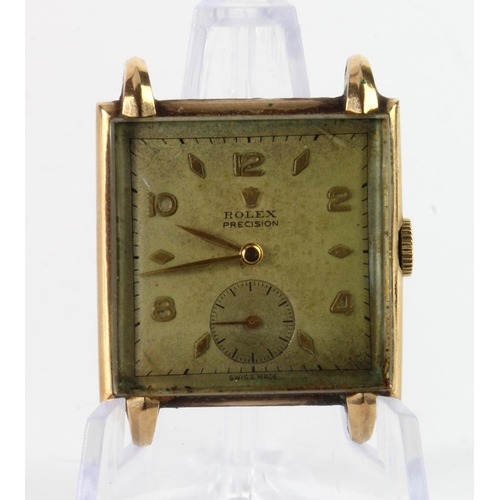 553 - Gents 9ct cased Rolex Precision wristwatch, Import marks for Glasgow 1936. Watch not working