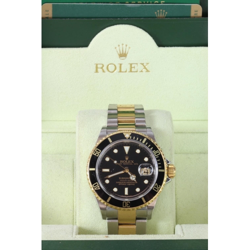 566 - Gents Rolex Oyster Perpetual Date Submariner circa 2008 with black dial and bezel on a bi-metallaic ... 