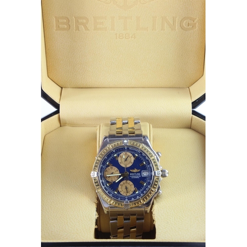 604 - Gents Breitling Crosswind stainless steel Automatic Chronograph Wristwatch. Blue dial with three sub... 