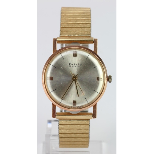 607 - Gents .583 grade gold (approx 14ct) Russian wristwatch by Raketa. The silvered dial with gold marker... 