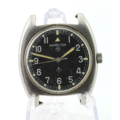 661 - Military issue Hamilton RAF stainless steel wristwatch, circa 1973, the black dial with white arabic... 