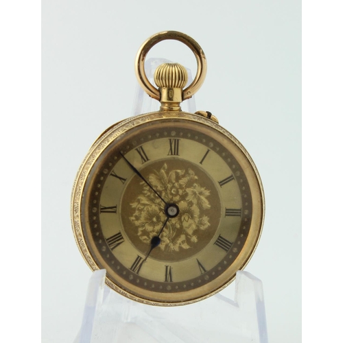 664 - 18ct Gold ladies open face pocket watch, by 'Hopwood & Son, High Street Colchester', diameter 35mm a... 