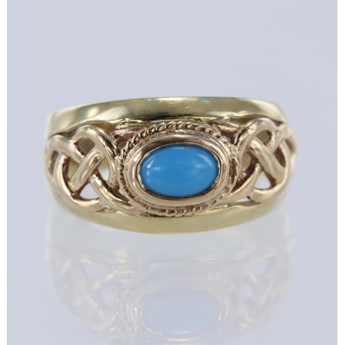 68 - 9ct rose and yellow gold, Clogau St. Davids welsh gold ring with celtic shoulders set with turquoise... 