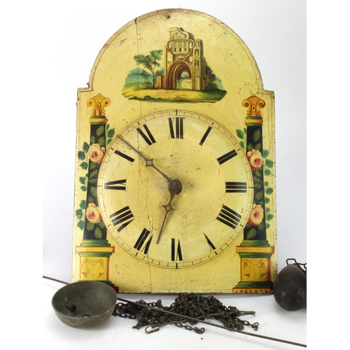 742 - Wag o the wall clock, wood dial with Roman numerals and floral pillar to either side, height 45cm, w... 