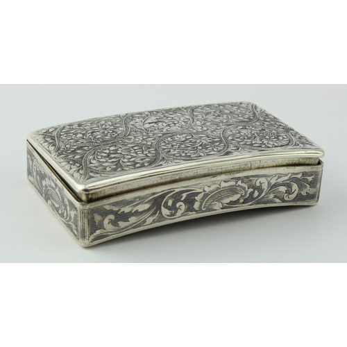 815 - Russian 19th  Century silver and niello snuff box, slightly curved, condition overall quite good; ha... 