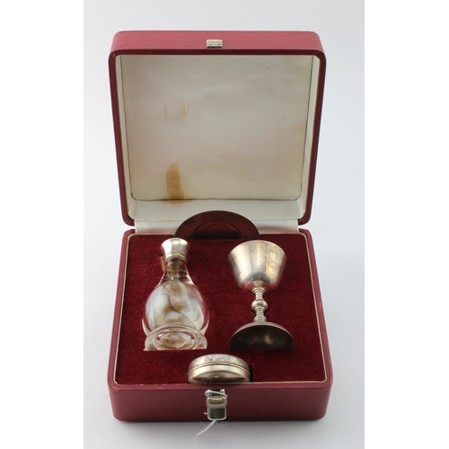 855 - Silver travelling communion set, hallmarked 'A.E.J., Birmingham 1963 / 1964', contained in original ... 