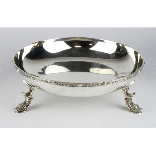 887 - Very attractive Scottish influenced silver fruit bowl on three dragon feet.  Hallmarked D&DS Birming... 