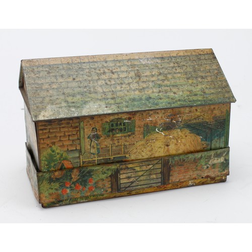 1060 - Huntley & Palmers novelty biscuit tin depicting a farmyard scene with farmhouse, height 10.5cm, leng... 