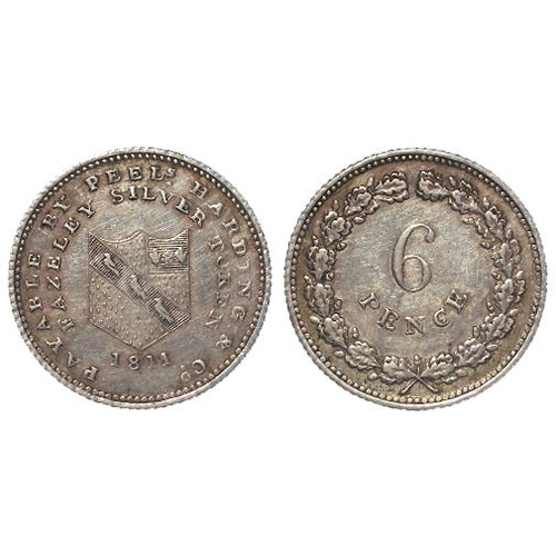 1002 - Token, 19thC: Fazeley: Peel, Harding & Co silver sixpence 1811, Staffordshire #12-13, nEF