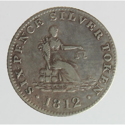 1005 - Token, 19thC: Stockport: Thomas Cartwright silver sixpence 1812, Cheshire #8, VF