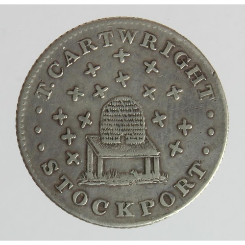 1005 - Token, 19thC: Stockport: Thomas Cartwright silver sixpence 1812, Cheshire #8, VF