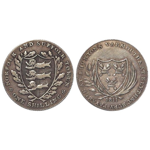 1006 - Token, 19thC: Yarmouth (& Bury St Edmunds): J. Hunton & J. Blyth silver shilling 1811, Norfolk #14-1... 