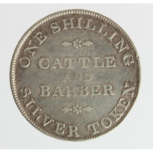 1007 - Token, 19thC: York: Cattle & Barber silver shilling 1811, Yorkshire #76-86, VF