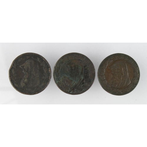 1011 - Tokens, 18thC (3): Druid Head copper pennies of Anglesey, Fair-nVF