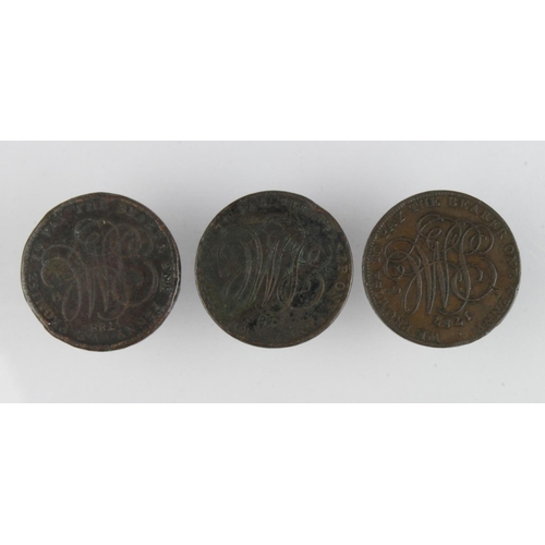 1011 - Tokens, 18thC (3): Druid Head copper pennies of Anglesey, Fair-nVF