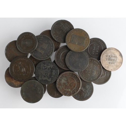 1015 - Tokens, 19thC (22) copper, mostly pennies, mixed grade.