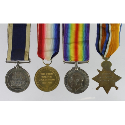 1038 - 1915 Star Trio named 297067 J E Davies L.Sto RN. With GV Naval LSGC Medal (297067 J E Davies LDG STO... 