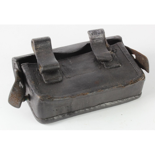 1066 - Ammo pouch, 19th century, black leather, possibly American Civil War with various stampings inside l... 