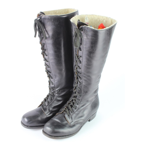 1072 - Aviators pair of black leather flying boots full lace up with sheep's skin wool lining.