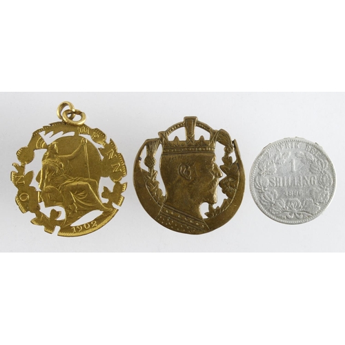 1108 - Boer War Prisoner of War silver 1890 Kruger decorated silver One Shilling coin plus 2 Edward VII 190... 