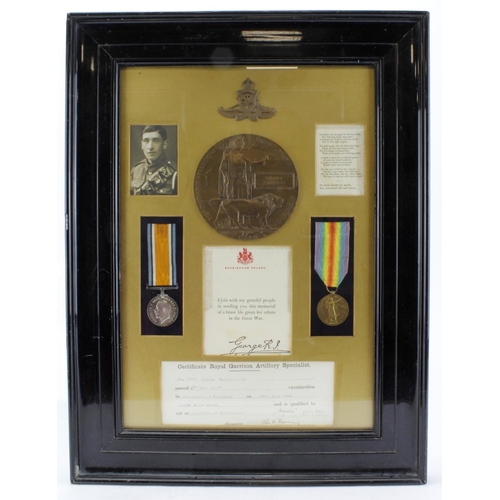 1117 - BWM & Victory Medal + Death Plaque etc for 62758 L/Bmbr William Rogerson 185th Siege Bty RGA. Killed... 