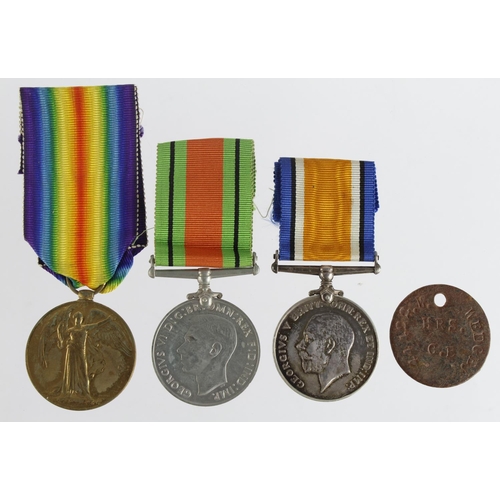 1122 - BWM & Victory Medal plus Defence Medal + ID Tag for 44422 Pte W J K Wedge 19 Hrs.