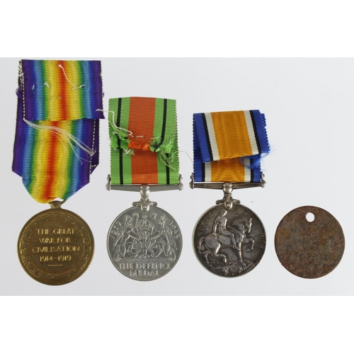 1122 - BWM & Victory Medal plus Defence Medal + ID Tag for 44422 Pte W J K Wedge 19 Hrs.