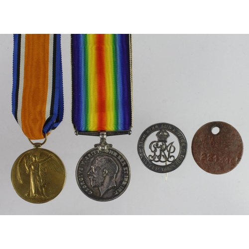 1125 - BWM & Victory Medal to (242205 Pte H Reece W.Rid.R. With ID Tag and Silver War Badge No 429655 for W... 