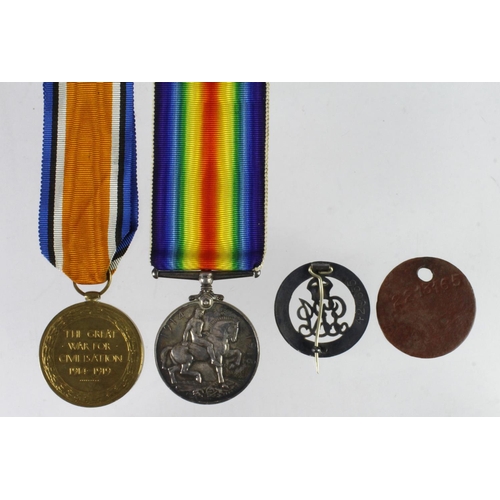1125 - BWM & Victory Medal to (242205 Pte H Reece W.Rid.R. With ID Tag and Silver War Badge No 429655 for W... 