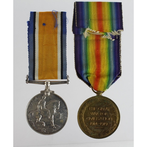 1129 - BWM & Victory Medal to 266113 Pte W Elphick W.York Regt. Served with 1/6th. (2)