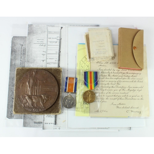 1139 - BWM & Victory medals with Memorial Plaque to R/5701 Briton Cox, Nelson Bn RN Divn RNVR, K in A 22-3-... 