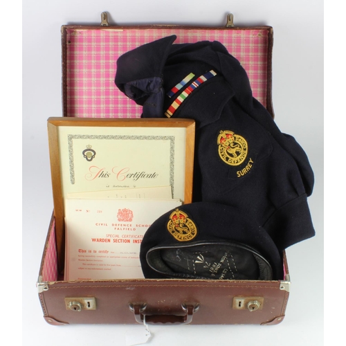 1159 - Civil Defence battle dress blouse and beret with selection of Civil Defence documents, photos etc., ... 