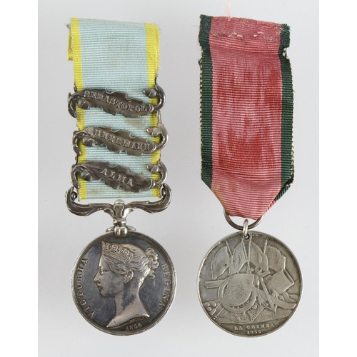1164 - Crimea Medal 1854 with bars Alma / Inkermann / Sebastopol, regimentally impressed (2938 Serjt John H... 