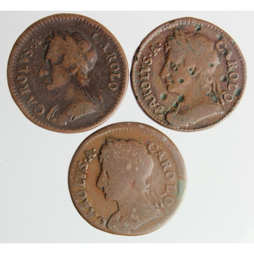 120 - Farthings (3) Charles II varieties: 1672 no stop reverse, Cooke 759 (different dies) very rare, unli... 