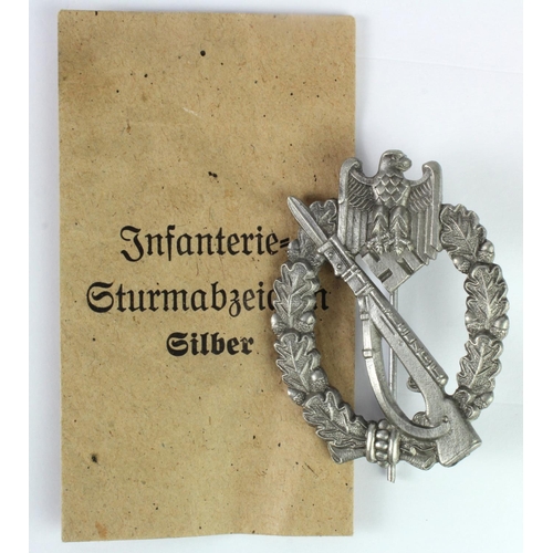 1263 - German infantry assault War badge in silver maker marked in packet of issue.