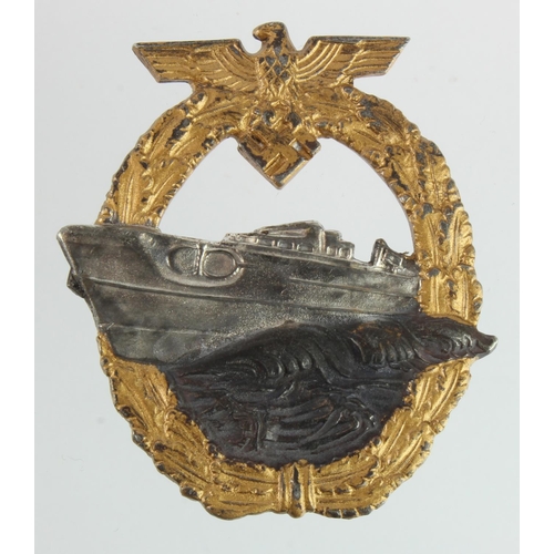 1277 - German Kriegsmarine Qualification badge E Boat 2nd pattern, maker marked.