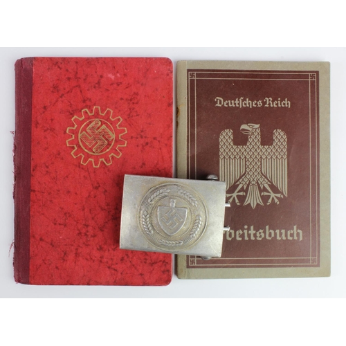 1281 - German Labour items, 2x passbooks and a buckle.