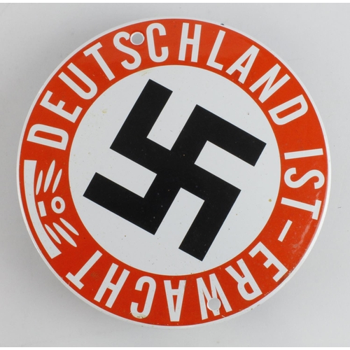 1346 - German Nazi metal and enamel plaque deutschland ist erwacht.