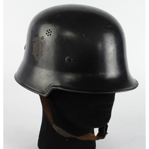 1353 - German Nazi Police Helmet with original liner and chin strap, one decal removed. Helmet maker stampe... 