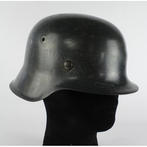 1357 - German Nazi raw edge helmet with liner. Single decal. Owners name to inside edge 