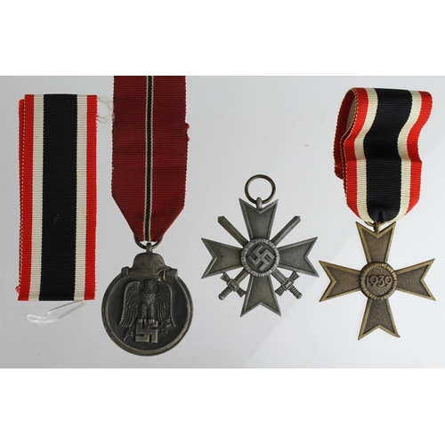 1359 - German Nazi Russian Front Medal. Merit Cross with Swords 2nd class maker marked '3'. Merit Cross wit... 