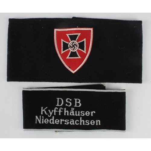 1373 - German Nazi veterans arm bands DSB kyffhauser and one other veterans arm band.