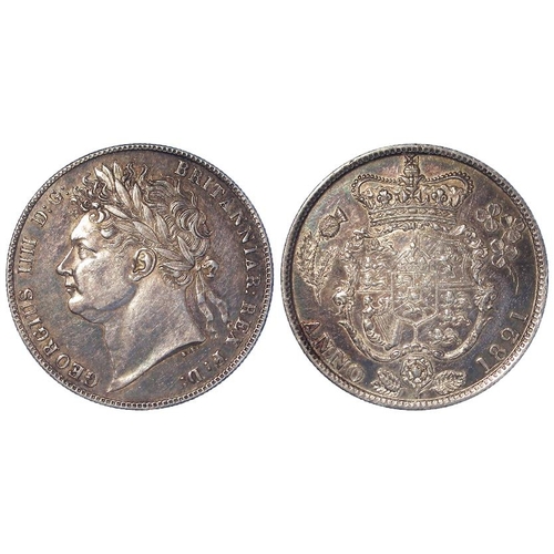 149 - Halfcrown 1821, iridescent nEF, a few light scratches.