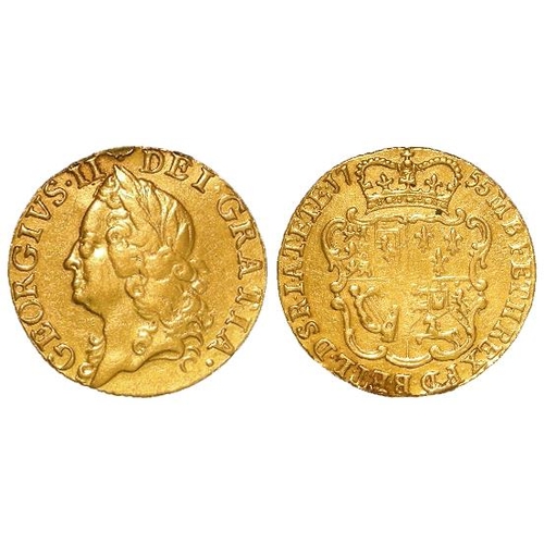 15 - Half Guinea 1755 GF, cleaned ex-mount damaged at top.