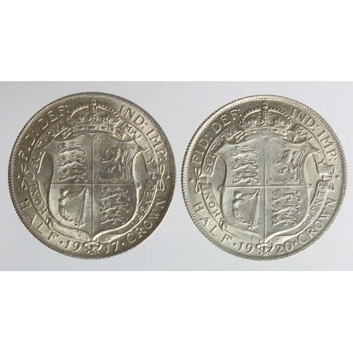 159 - Halfcrowns (2): 1917 EF, and 1920 deep portrait, aEF